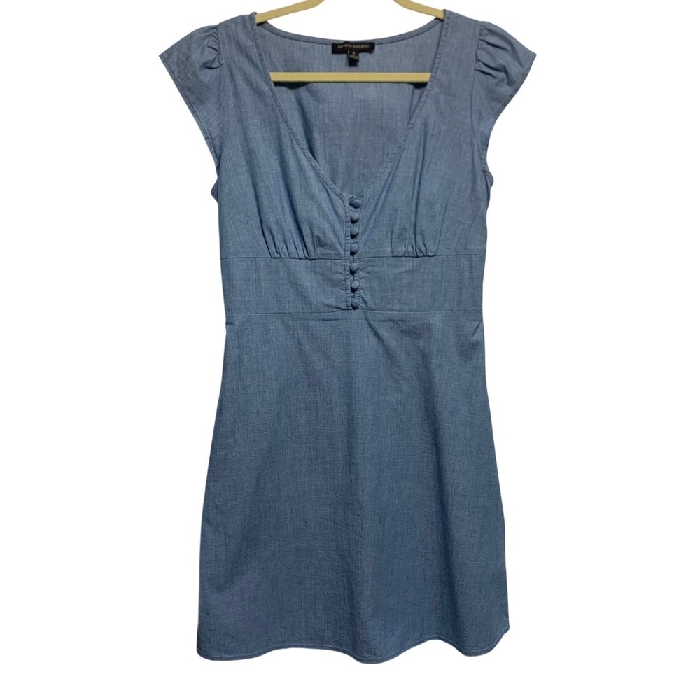 Banana Republic Blue Chambray Mini Dress 4 Preppy Classic Coastal Picnic Fairy